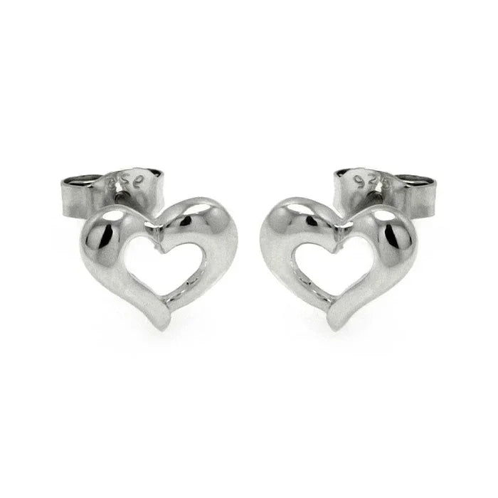 Silver 925 Rhodium Plated Open Hear Stud Earrings