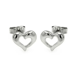 Silver 925 Rhodium-Plated Open Hear Stud Earrings