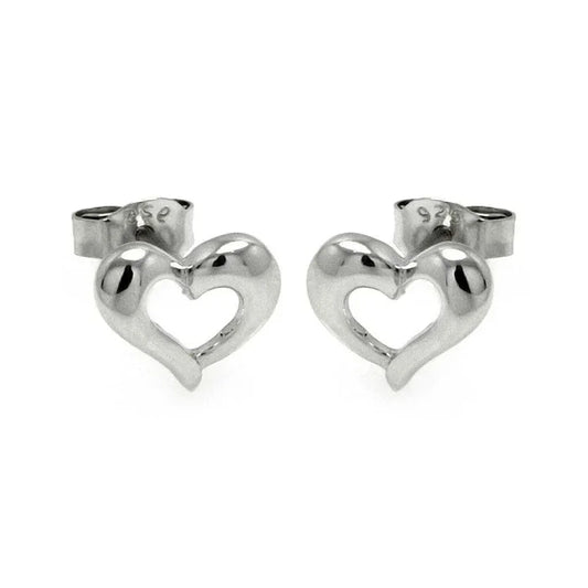 Silver 925 Rhodium Plated Open Hear Stud Earrings