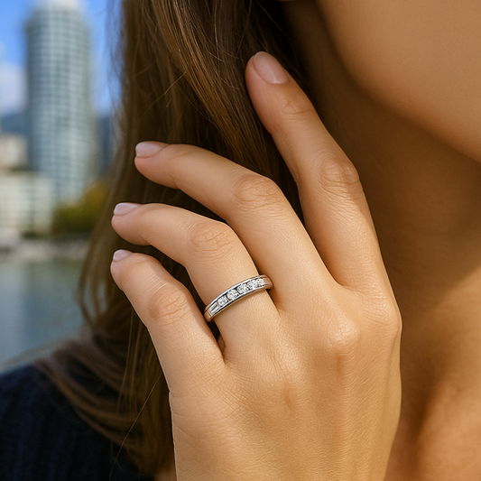 14K White Gold 5-stone Channel-set Diamond Band Ring
