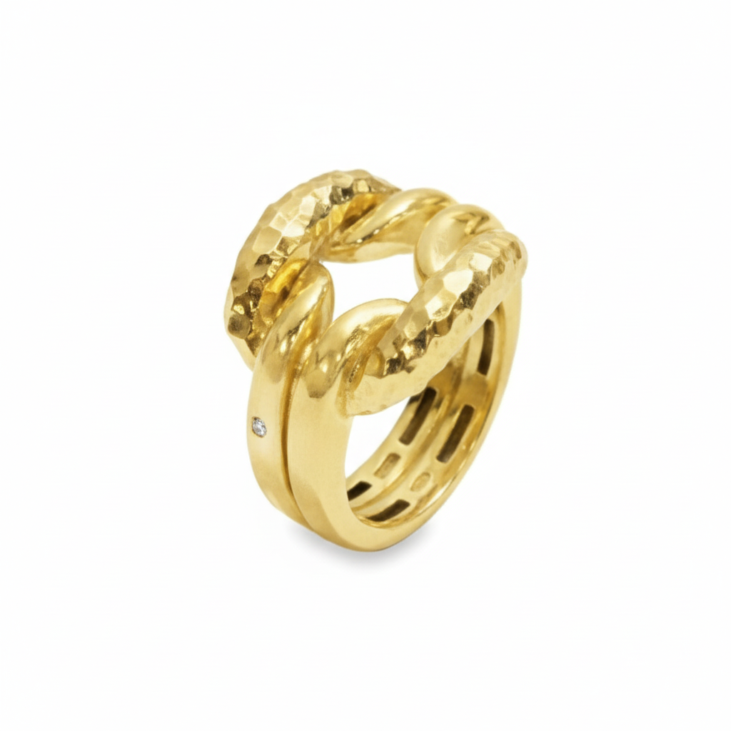 Italian Damiani knot Style Wide Ring with a Small Diamond on the shank. 18k - Resale