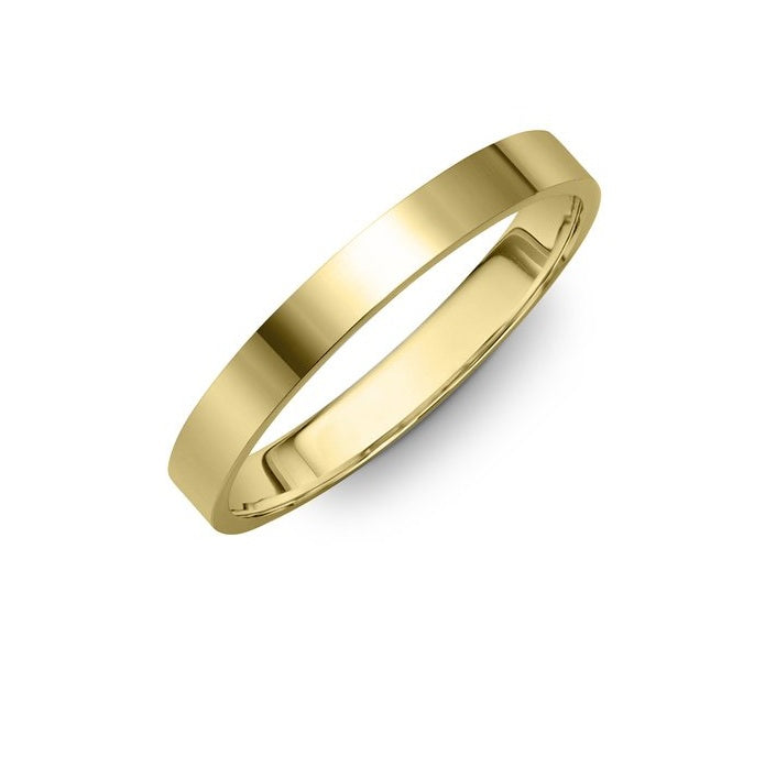 14K Yellow Gold Flat Wedding Band. 3mm Size: 7