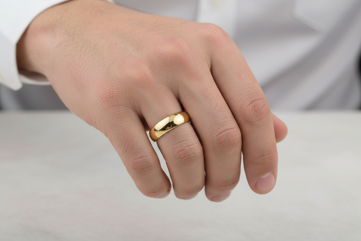 14K Yellow Gold Band Half Dome 4.95mm Size: 7 3/4